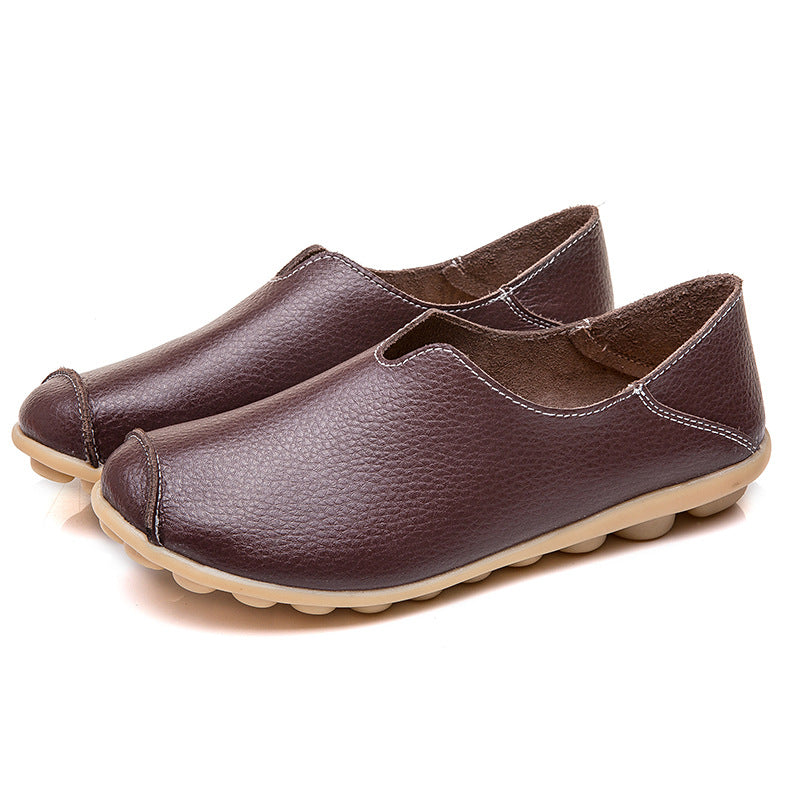 Women's Black Leather Slip-On Loafers ? Casual Comfort Flat Shoes with Non-Slip Sole