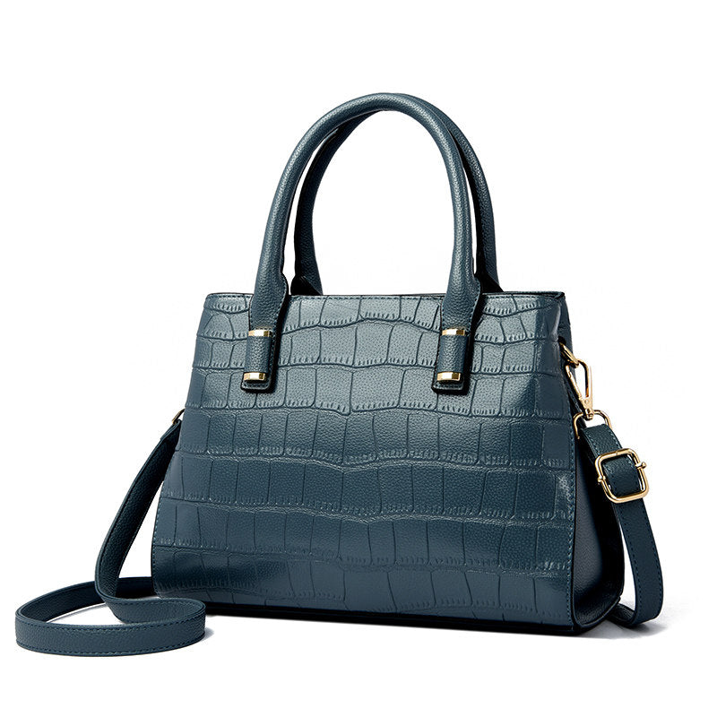 Black Crocodile Embossed Handbag with Gold Hardware | Small Structured Tote Bag