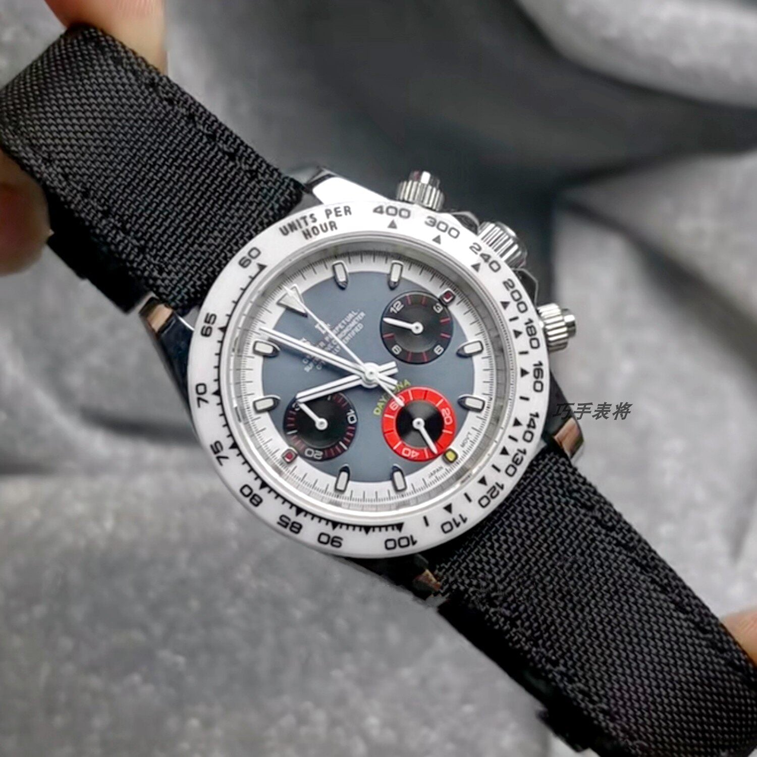 Men's Ice Blue Chronograph Watch | Daytona Style Black Ceramic Tachymeter Bezel 904L Steel Oyster Bracelet | Racing Sport Timepiece