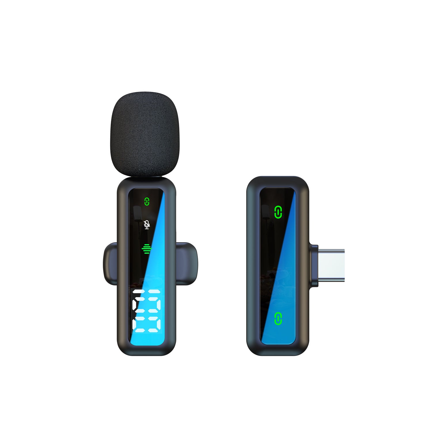 Dual Wireless Lavalier Microphone Kit | LED Display | 2 Clip-On Mics & 3-in-1 Receiver for iPhone Lightning, USB-C & 3.5mm | Fur Windscreen Vlog & Interview Set