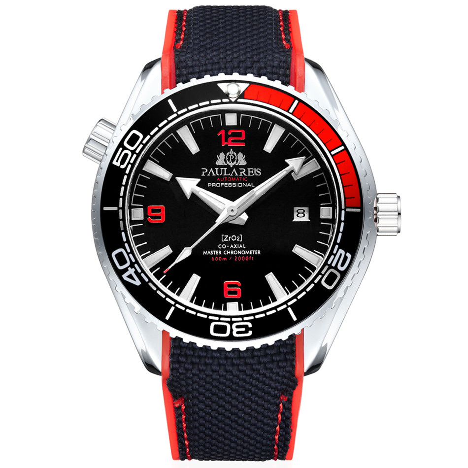 Paulares Professional Men's Diver Watch | Cream Dial Orange Bezel Grey NATO Nylon Strap Master Chronometer Sport Timepiece