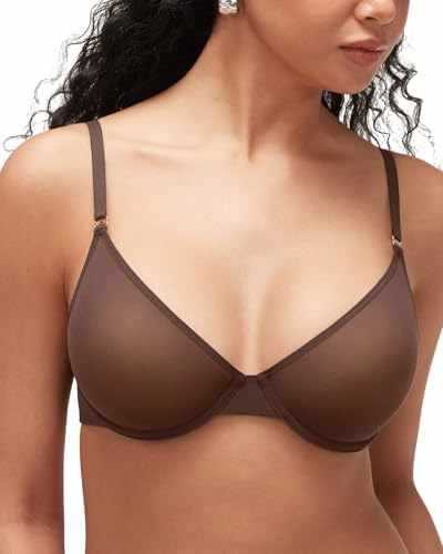 Damen Push-up-BH in Mokka mit tiefem Dekolleté, dünnen verstellbaren Trägern, goldfarbenen Beschlägen und glatten, vorgeformten Cups