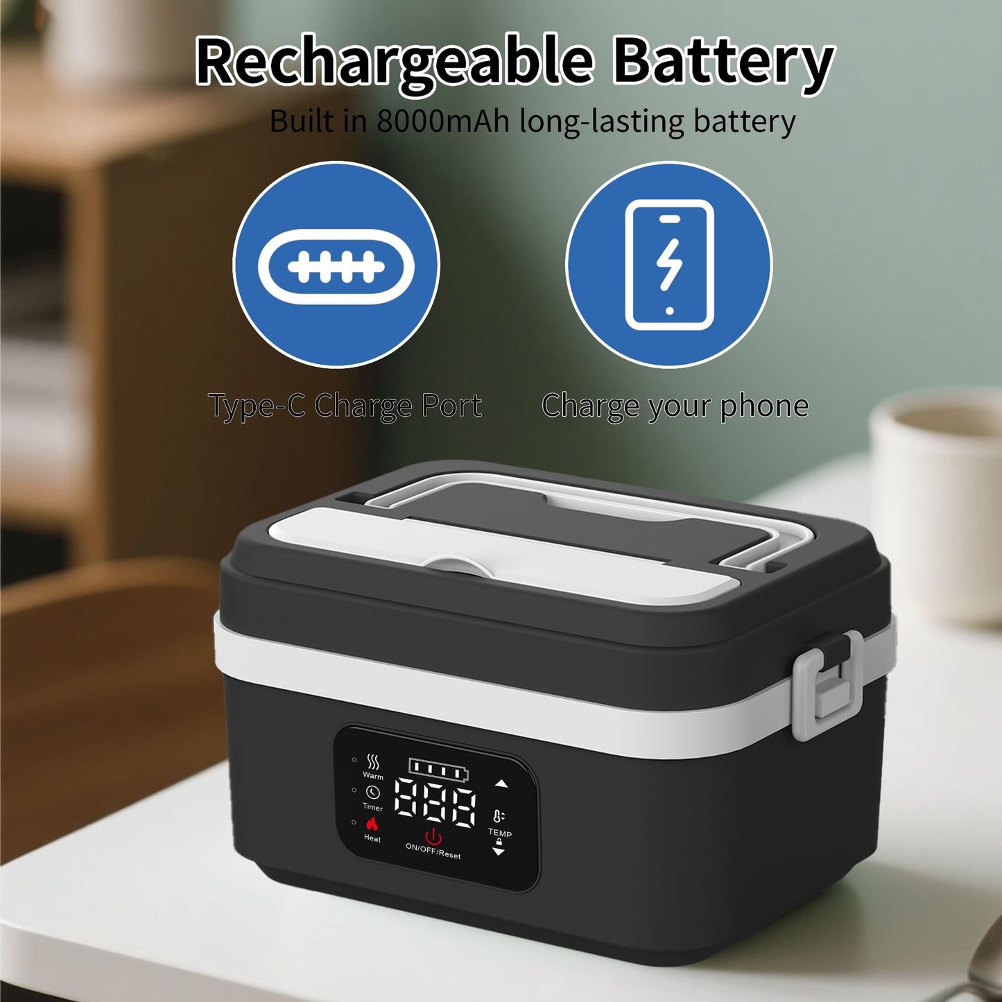 Electric Lunch Box Food Heater with LCD Display Timer & Carry Bag - Portable Self Heating Bento Box Stainless Steel Container for Work