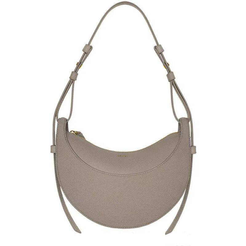 Polene Style Cream Crescent Bag - Half Moon Leather Shoulder Bag | Women's French Inspired Minimalist Hobo Bag with Adjustable Strap