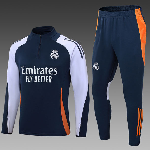 Tuta da Allenamento Real Madrid 2024 – Set Completo Adidas Nero & Oro | Emirates Fly Better