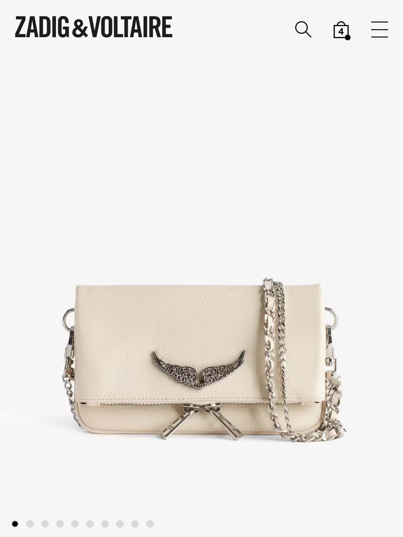 Zadig & Voltaire White Leather Crossbody Bag - Rock Nano Bag with Wings & Chain Strap | Designer Clutch with Tassel