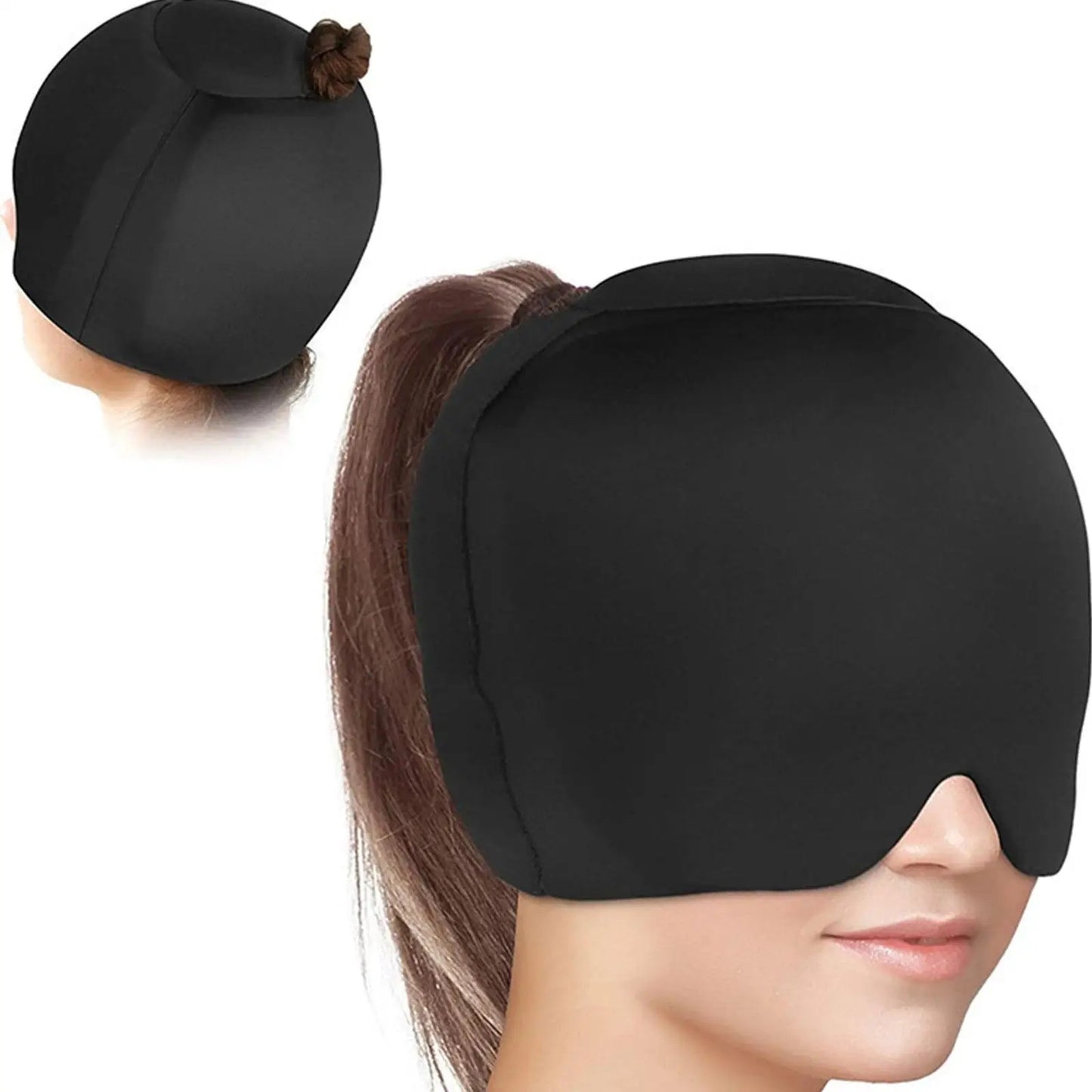 Gel Headache Relief Ice Cap with Ponytail Hole, Full Head Coverage Migraine Hat for Cold and Hot Therapy