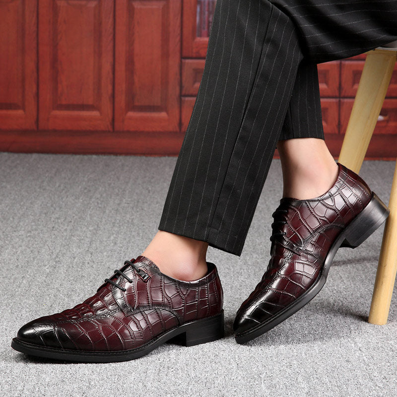 Men's Burgundy Crocodile Embossed Leather Oxford Dress Shoes