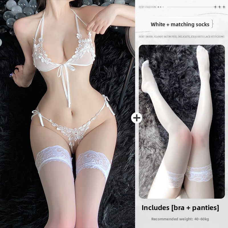 Women's Pink Floral Lace Halter Bra & Thong Lingerie Set ? Sexy 2-Piece Tie Side Intimate Set