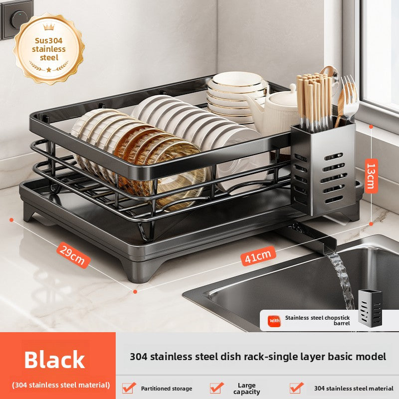 2-Tier Dish Drying Rack with Drainage | Large Capacity Kitchen Organizer with Cutting Board, Knife & Chopstick Holder | Countertop Dish Drainer
