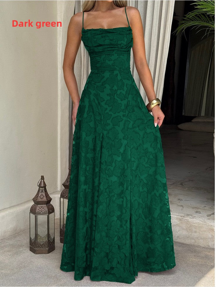 Burgundy Lace Floral Maxi Dress | Spaghetti Strap A-Line Formal Evening Gown