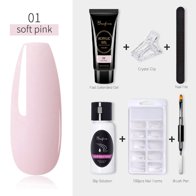 Baafven 11PCS Acrylic Gel Nail Extension Kit | Poly Gel Set with UV LED Nail Lamp, Top & Base Coat, Nail Forms & Tools