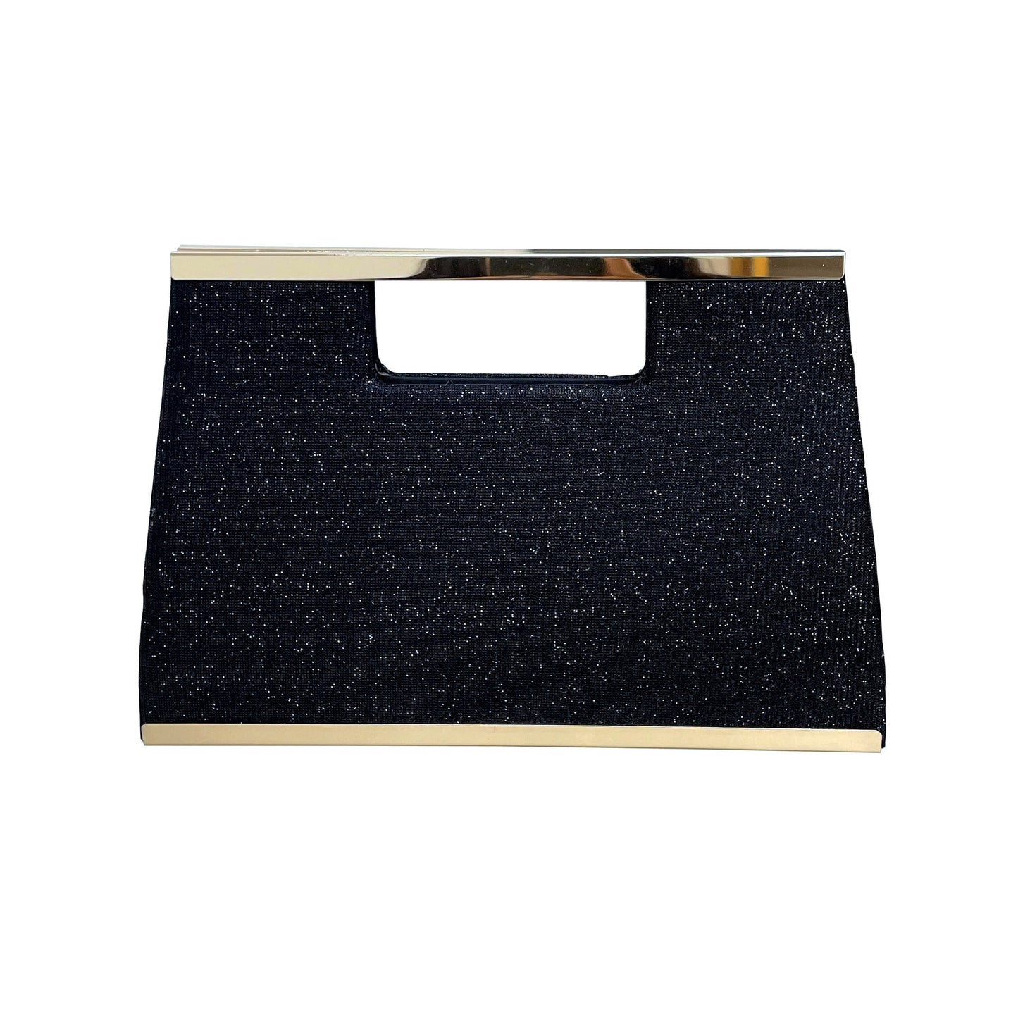 Schwarze Glitzer-Abendclutch – Funkelnde Clutch mit goldfarbenem Metallrahmen und -griff | Elegante Handtasche für festliche Anlässe 