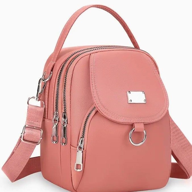 Black Nylon Mini Backpack - Convertible Crossbody Bag with Multiple Compartments | Lightweight Travel Bag with Silver Hardware