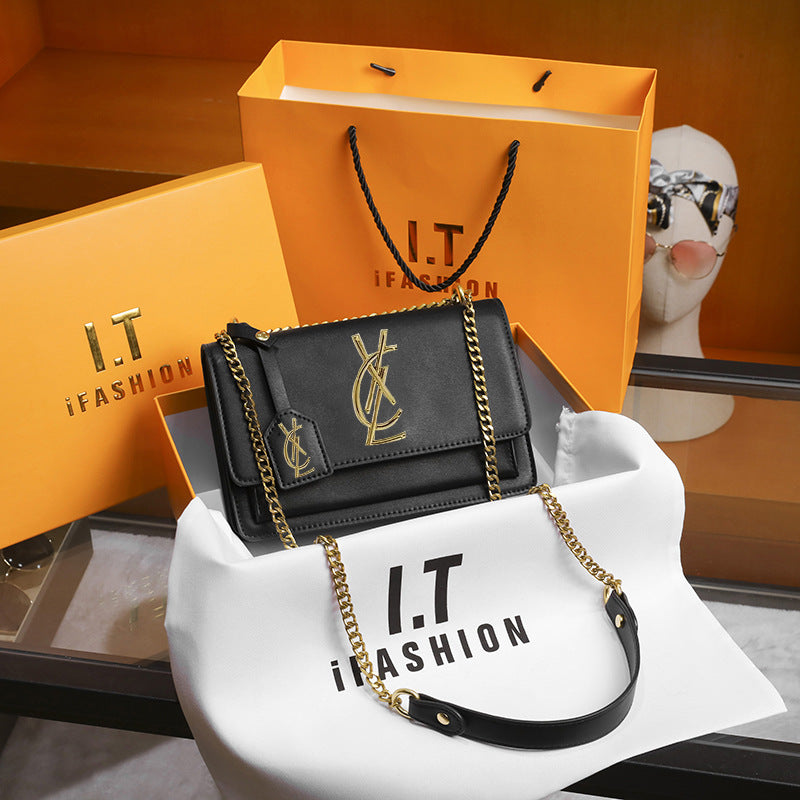 White Leather Crossbody Bag - Designer Inspired Flap Bag with Gold Logo Hardware | Chain Strap Shoulder Bag with Dust Bag