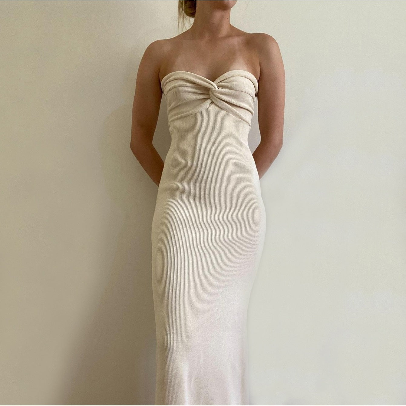 Black Strapless Midi Dress | Ribbed Bodycon Bandeau Dress | Elegant Evening & Party Dress for Women