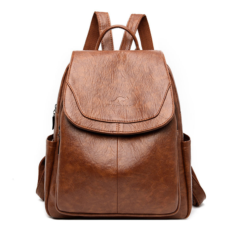 Schwarzer Lederrucksack mit Überschlagverschluss | Wandelbare Schultertasche für Damen 