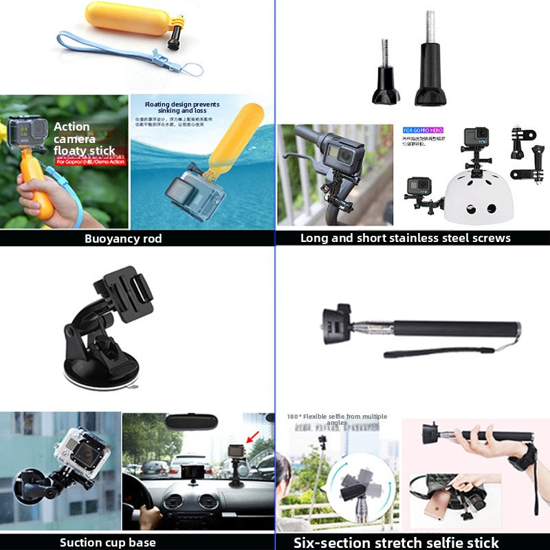 50 in 1 Action Camera Accessory Kit Chest Strap Head Mount Tripod Selfie Stick | GoPro Compatible Accessories Set Outdoor Sports Bundle