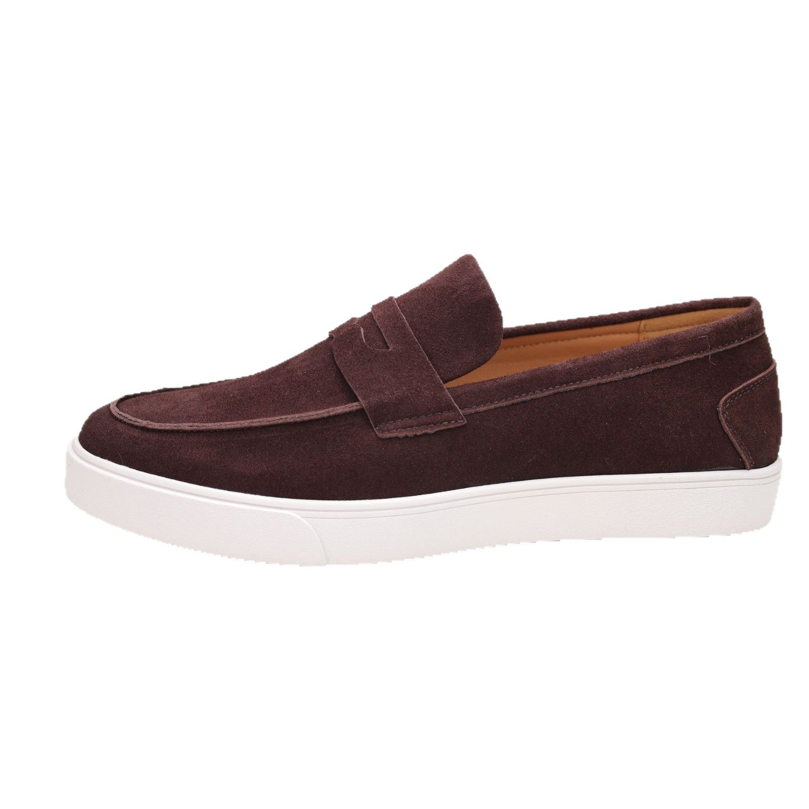 Men's Genuine Suede Leather Penny Loafers | Platform Slip-On Shoes | Tan Brown