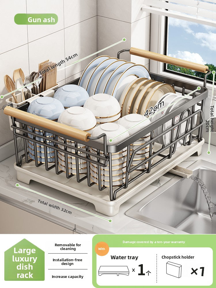2-Tier Dish Drying Rack with Drainage | Large Capacity Kitchen Organizer with Cutting Board, Knife & Chopstick Holder | Countertop Dish Drainer
