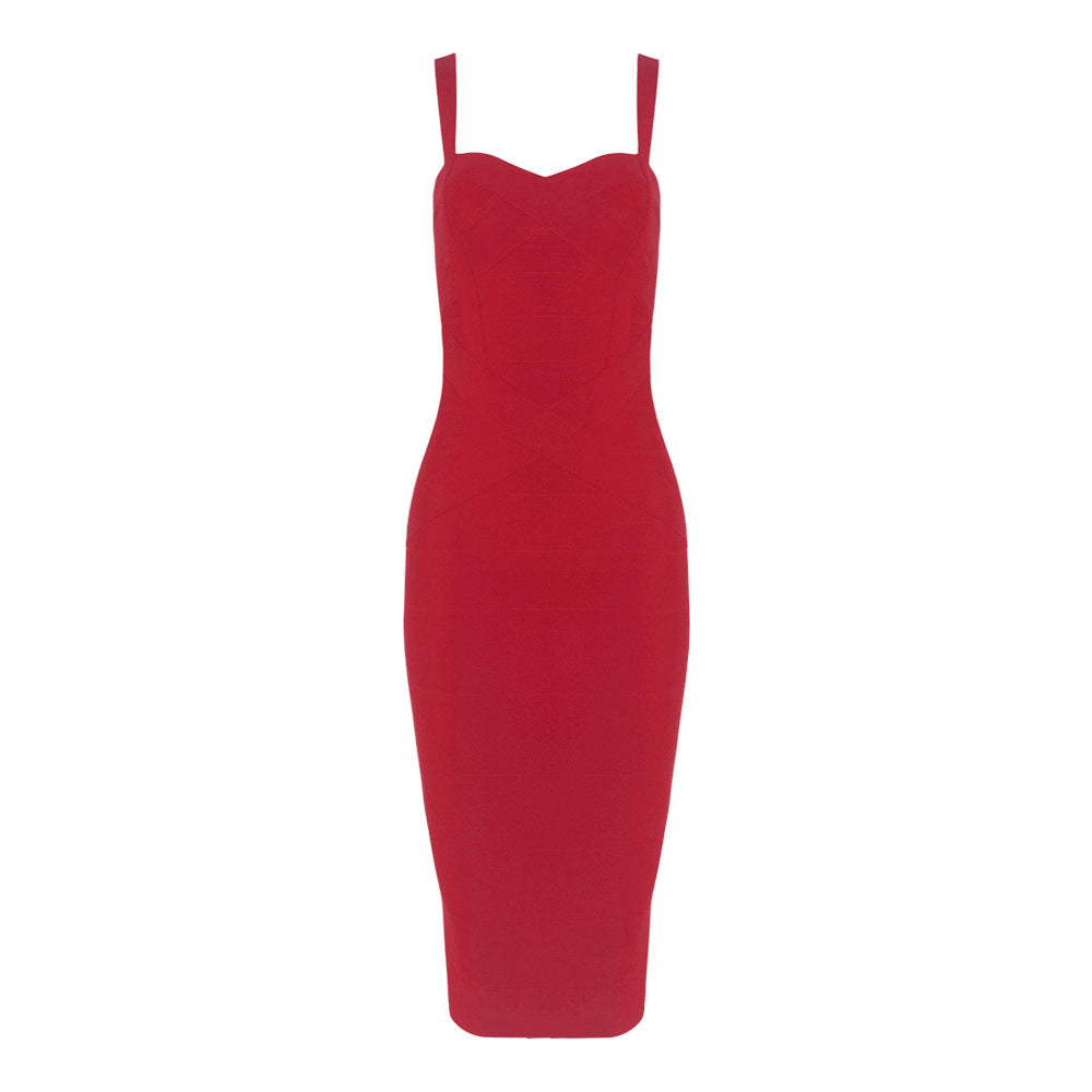 Women's Green Bandage Bodycon Midi Dress | Sweetheart Neck Strappy Sleeveless Club Party Dress | Figure Hugging Evening Wear