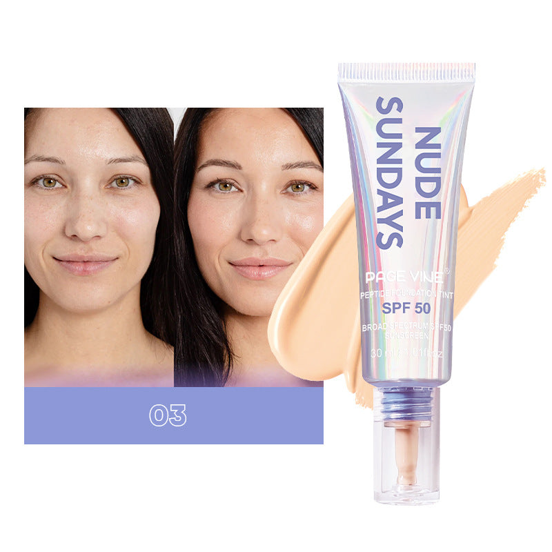 Pagevine Nude Sundays SPF 50+ Getönte Foundation Sonnencreme | Breitspektrum Peptid Gesichts-Sonnencreme 30ml