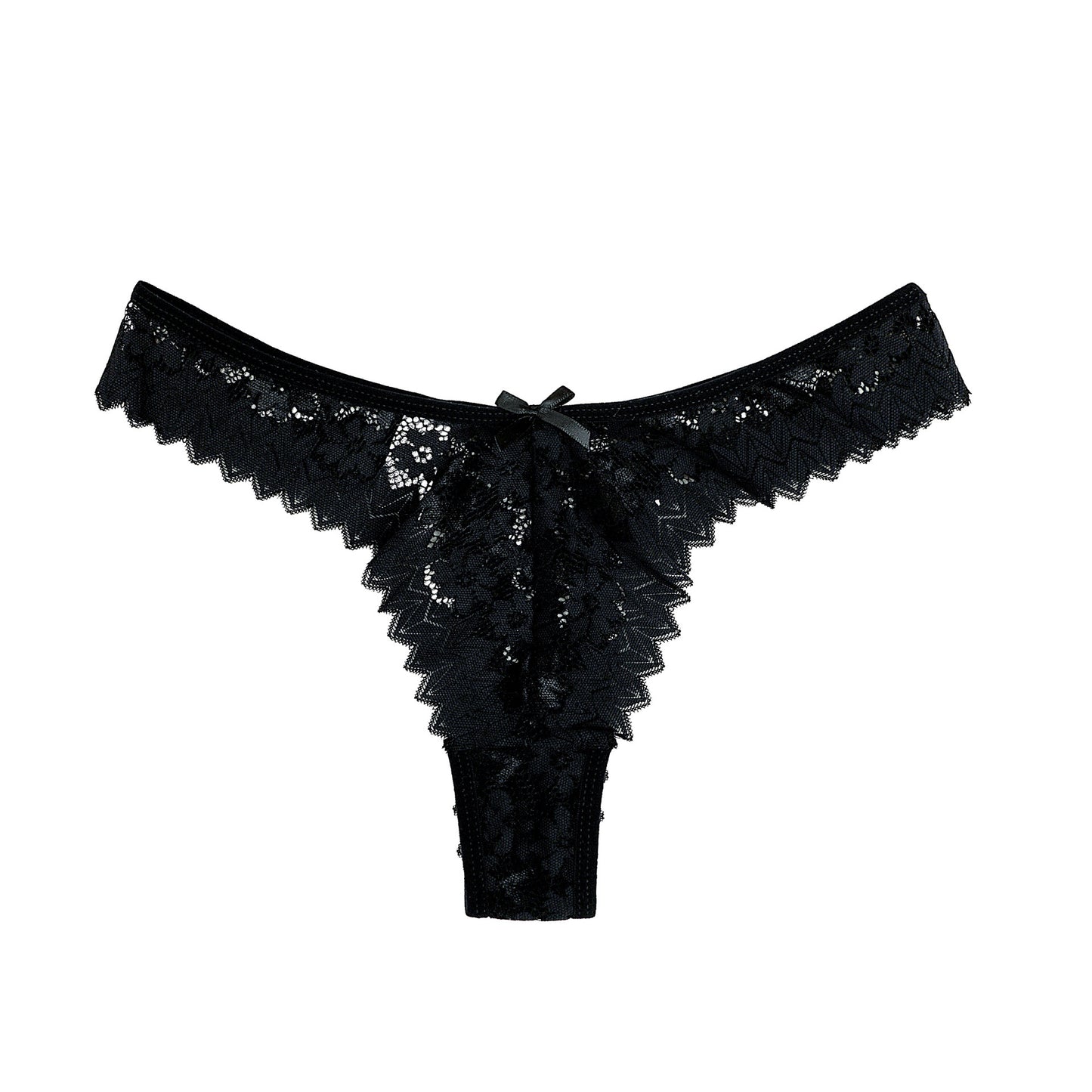 Black Floral Lace V-Cut Panties with Bow Detail | Women's Sexy Scalloped Cheeky Underwear | Low Rise Lace Bikini Briefs