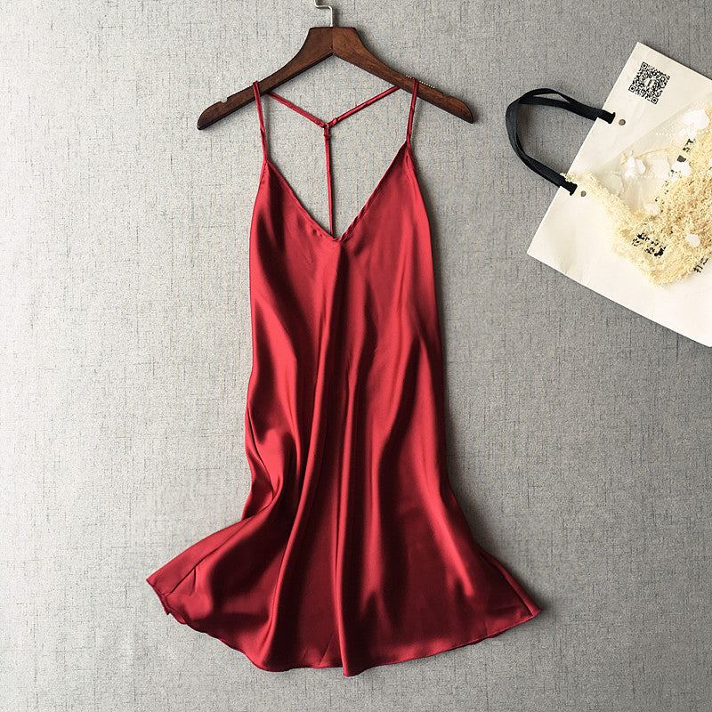 Women's Emerald Green Satin Slip Dress Nightgown | Deep V-Neck Strappy Back Mini Chemise | Silky Faux Silk Sleepwear & Loungewear