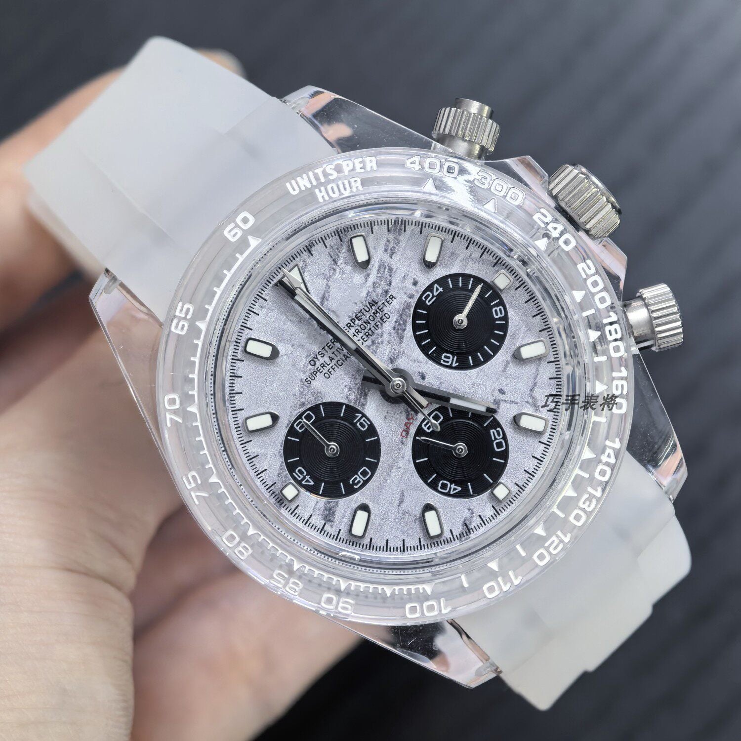 Men's Ice Blue Chronograph Watch | Daytona Style Black Ceramic Tachymeter Bezel 904L Steel Oyster Bracelet | Racing Sport Timepiece