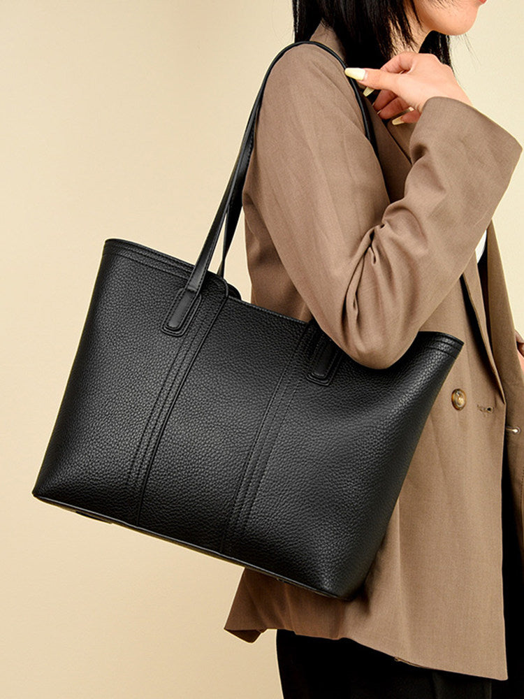 Cream Beige Leather Tote Bag with Brown Handles | Two-Tone Shoulder Bag