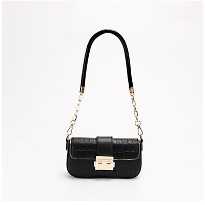 Pink Crocodile Embossed Shoulder Bag - Designer Inspired Baguette Bag with Chain Strap | Gold Lock Closure Flap Bag