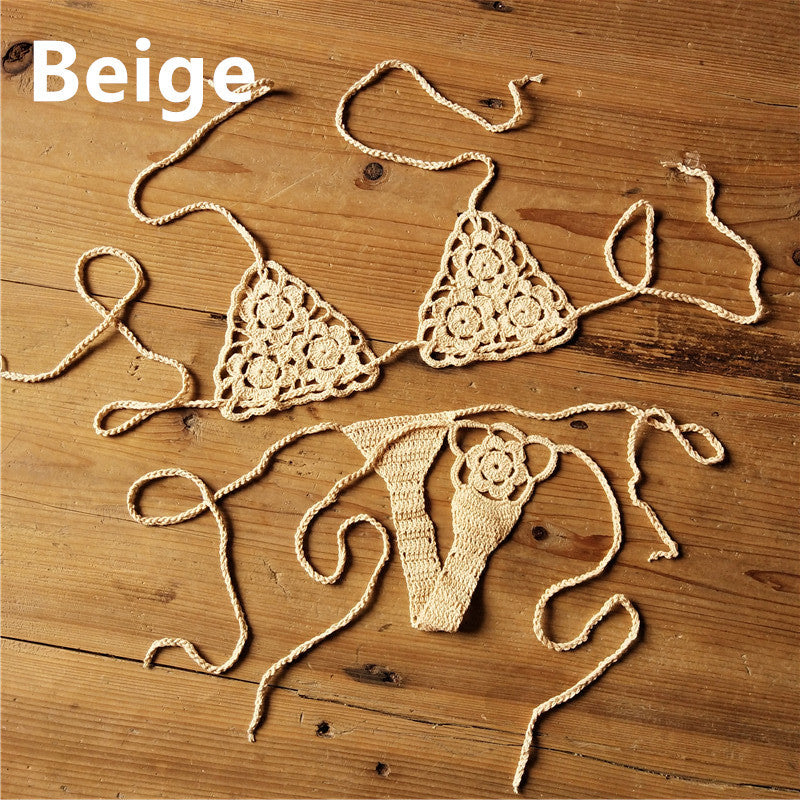 Set bikini micro all'uncinetto fatto a mano | Top a triangolo all'americana e slip perizoma estremamente mini | Costume da bagno stringato da donna in stile Boho, vari colori