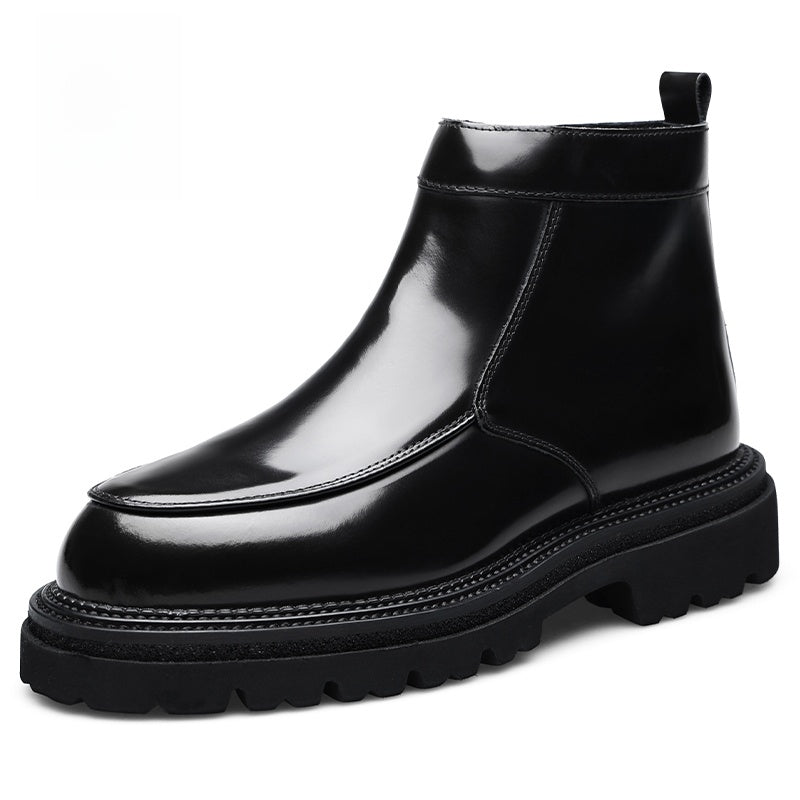 Schwarze Chelsea-Stiefeletten aus hochglänzendem Leder für Herren | Luxuriöse Slip-On-Stiefel mit griffiger Profilsohle 