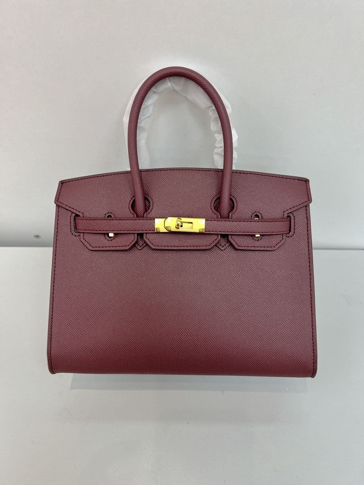 Women's Luxury Structured Leather Tote Bag | Taupe Grey Gold Hardware Top Handle Handbag | Designer Style Purse