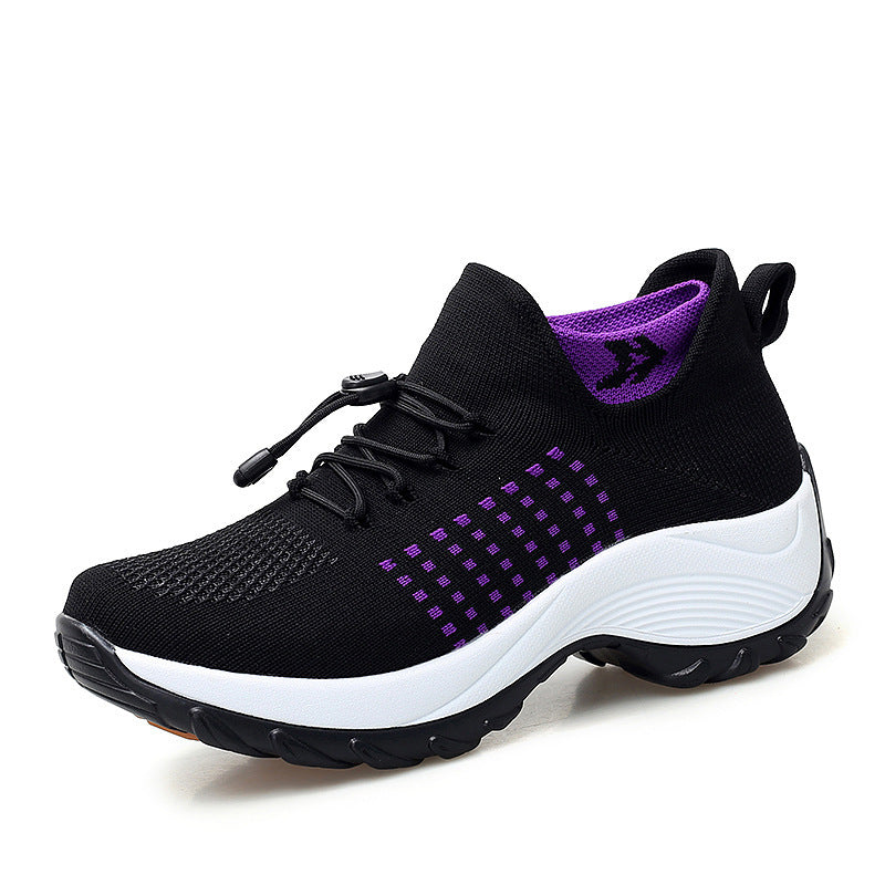 Women's Black Purple Platform Sneakers | Breathable Knit Sock Shoes | Chunky Sole Ladies Running Walking Trainers