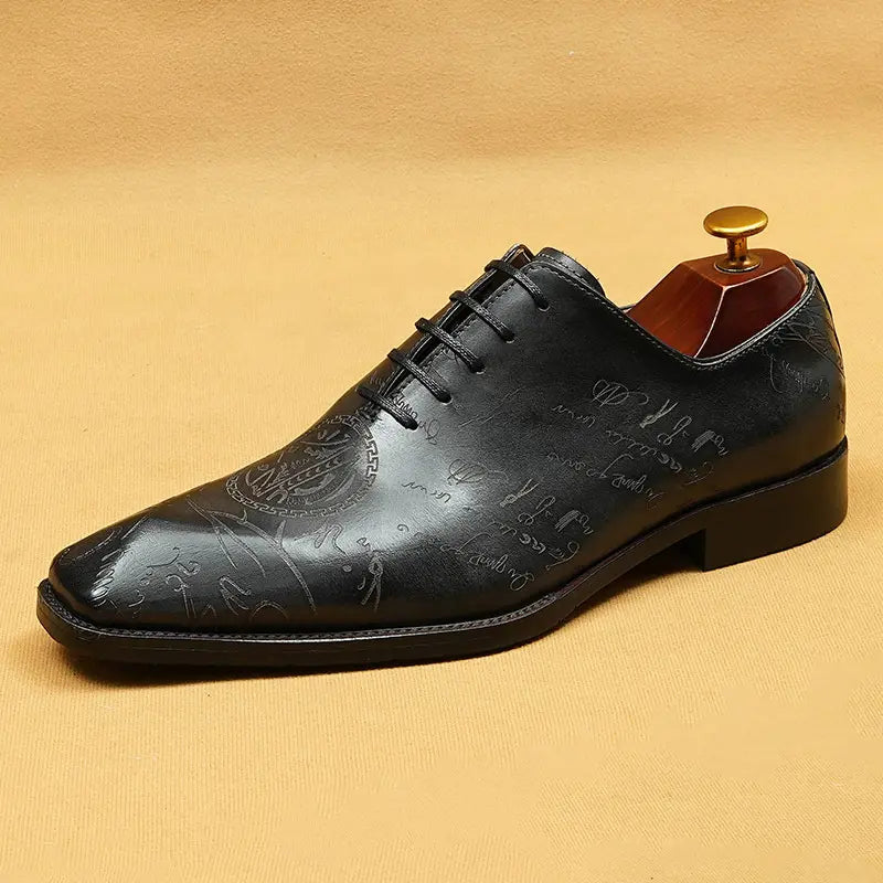 Men's Cognac Embossed Leather Oxford Dress Shoes | Handcrafted Lace-Up Formal Shoes