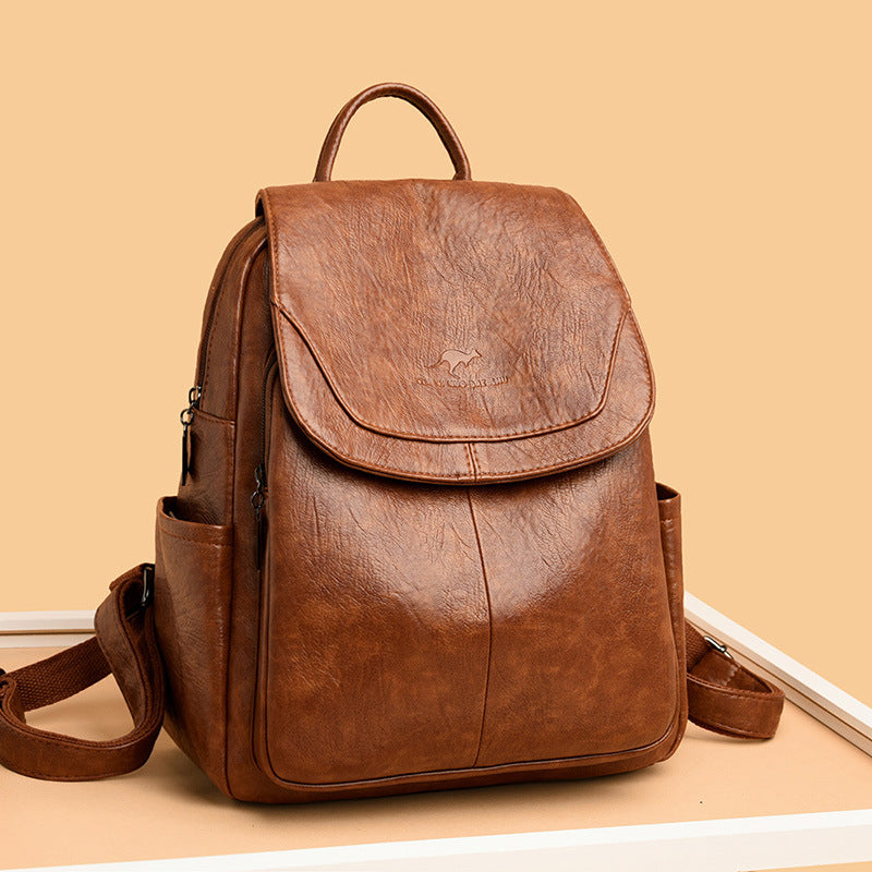 Black Leather Backpack Purse with Flap Closure | Women's Convertible Shoulder Bag
