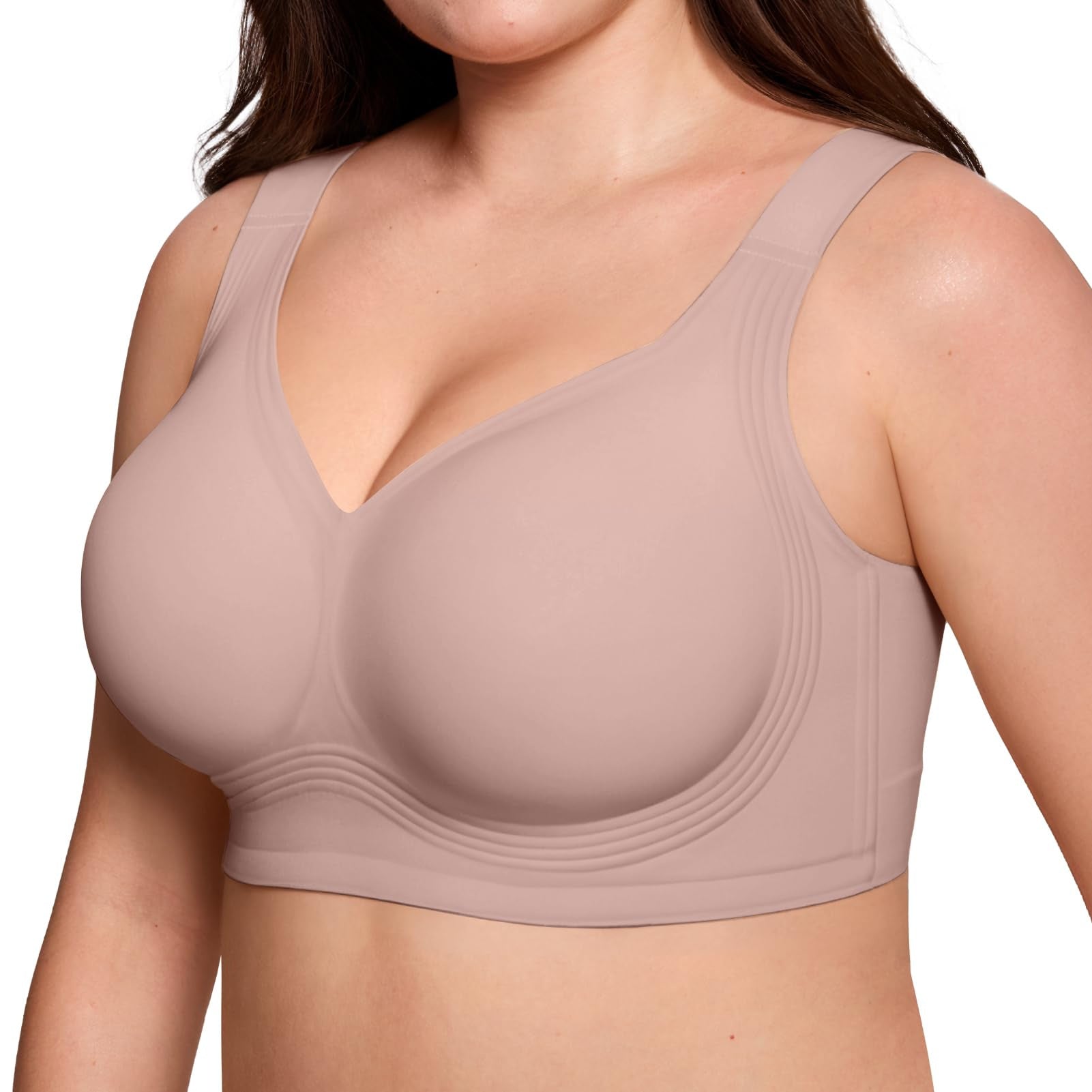 Women's Nude Seamless Wireless Bra with Wide Straps and Full Coverage Molded Cup for Everyday Comfort