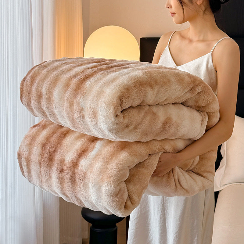 Coperta in pile soffice a righe crema | Plaid in peluche ultra morbido per letto e divano | Calda coperta invernale