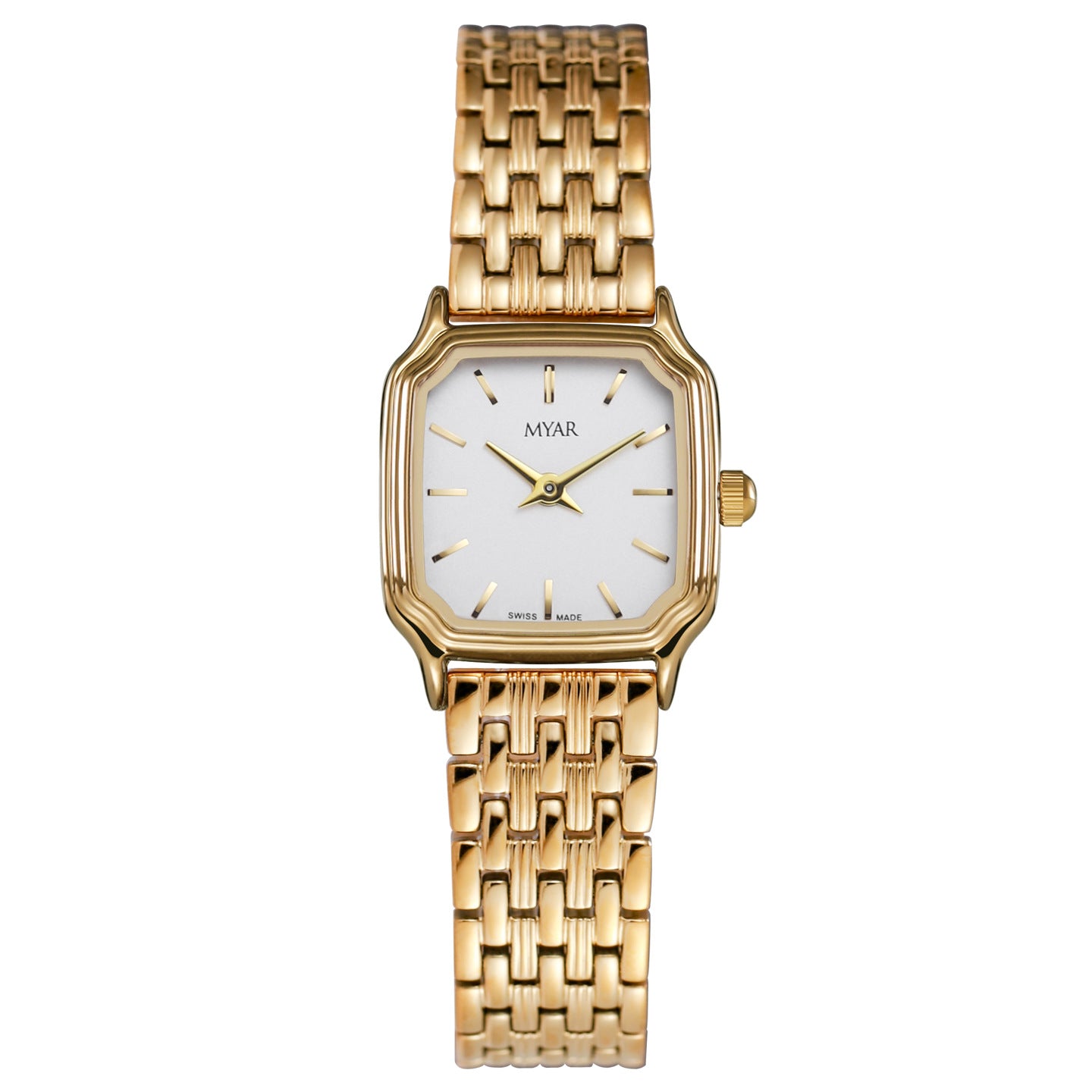 MYAR Swiss Made Women's Watch | Burgundy Red Dial | Gold Square Case | Luxury Panther Link Bracelet | Ladies Elegant Dress Watch | UAE