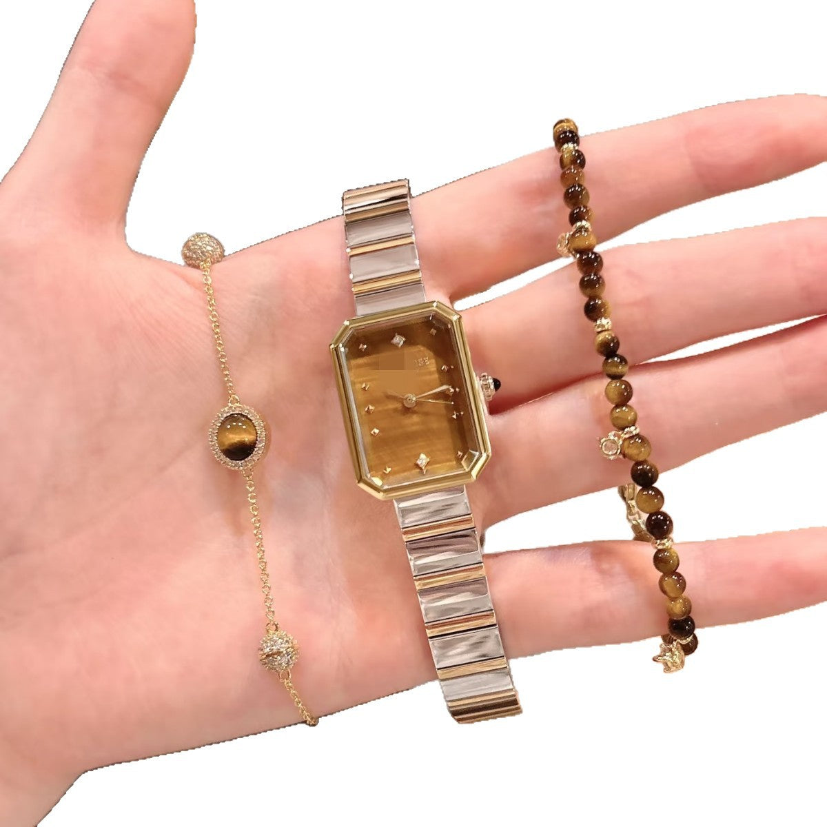 Lola Rose London Sugar Cube Women's Watch | Brown Amber Dial Gold Rectangle Steel Bracelet Luxury Timepiece