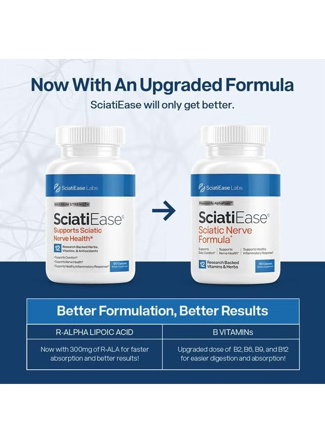 SciatiEase Sciatic Nerve Formula – Set of 3 (360 Capsules) | 12 Research-Backed Vitamins & Herbs for Nerve Health & Daily Comfort