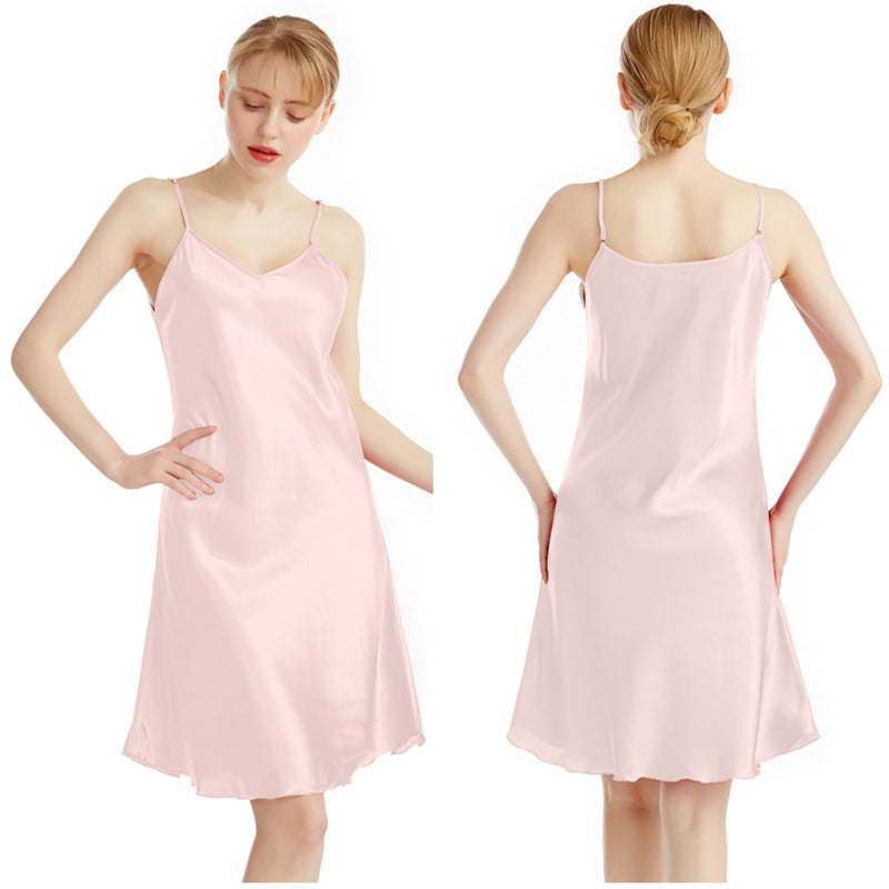 Women's Wine Red Satin V Neck Midi Slip Nightgown Elegant Sleeveless A-Line Sleep Dress Chemise Luxury Sleepwear