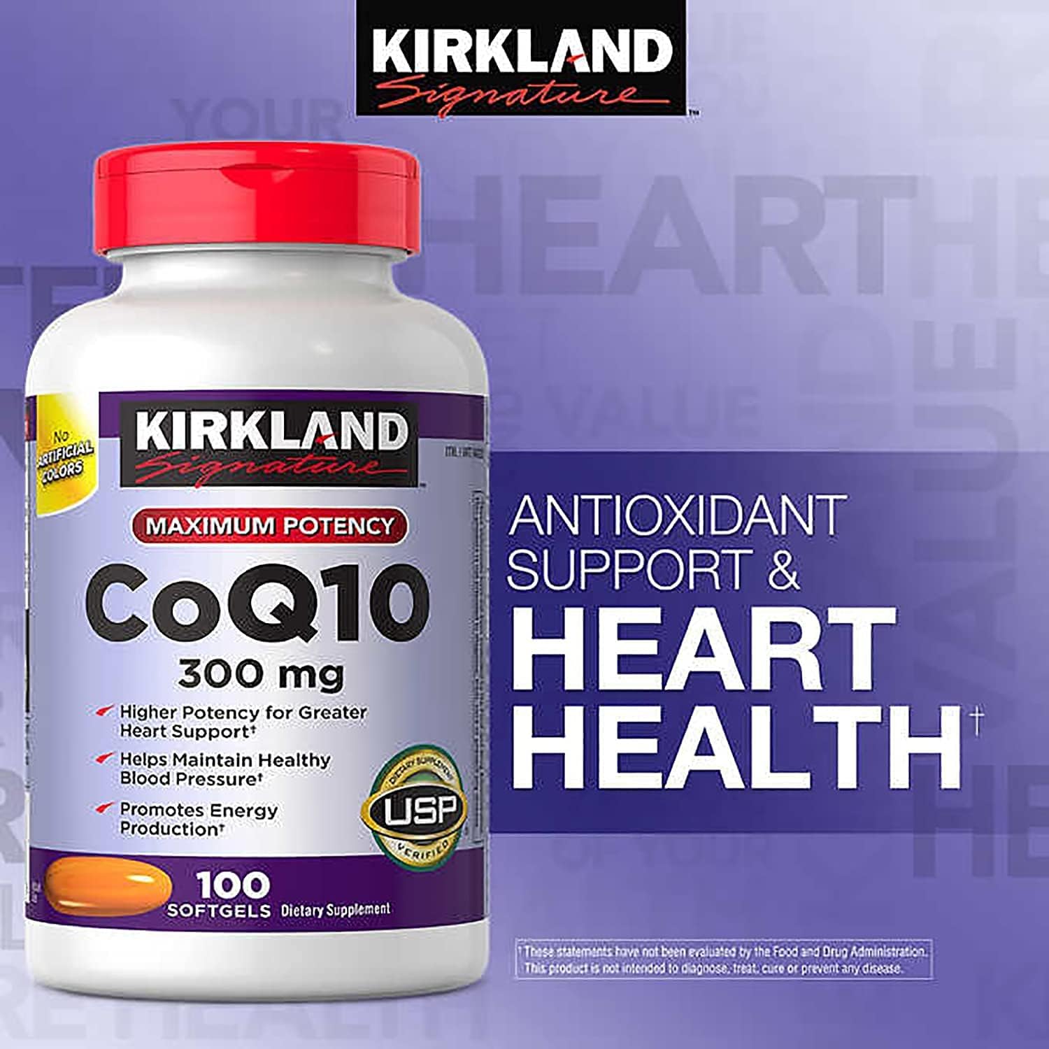 Kirkland Signature CoQ10 300mg Set of 2 | 100 Softgels | Maximum Potency USP Verified Heart & Energy Supplement