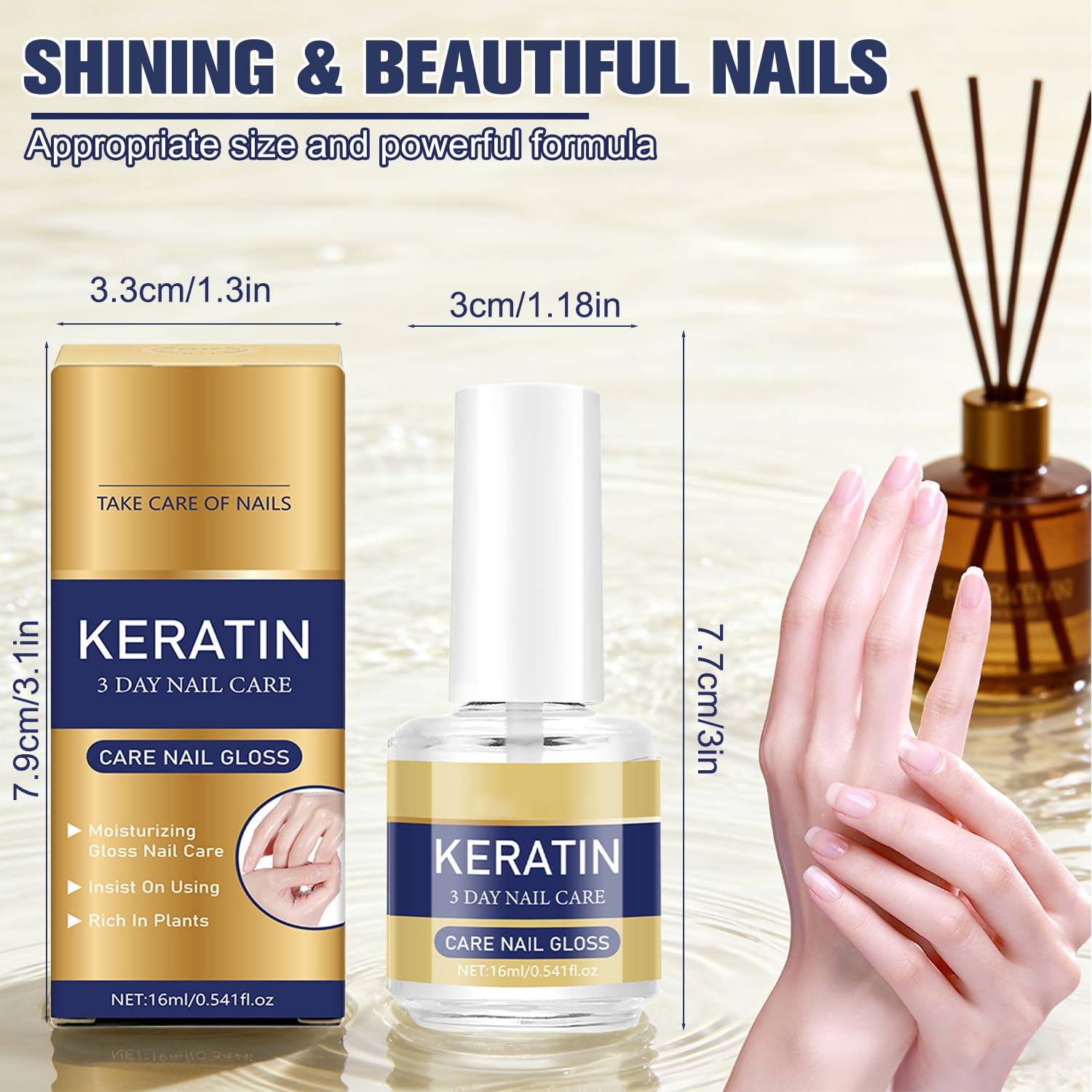 Keratin 3 Day Nail Care Gloss Set of 3 | Moisturizing Glossy Nail Treatment | Plant-Based Instant Shine Nail Strengthener 16ml x3
