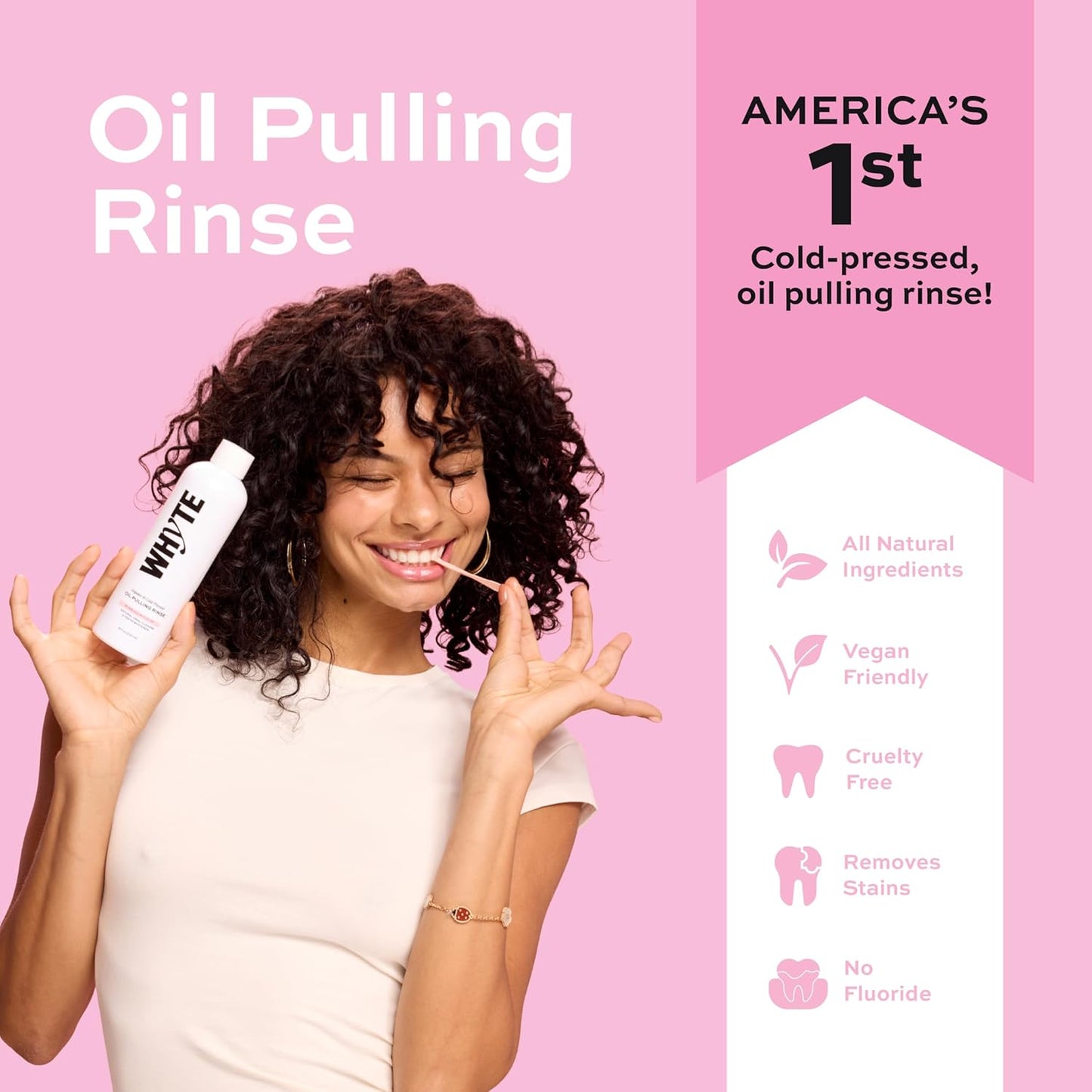 WHYTE Organic Oil Pulling Rinse Set of 2 | Cold-Pressed Coconut Oil Bubblegum Flavor Natural Teeth Whitener 2x8fl oz