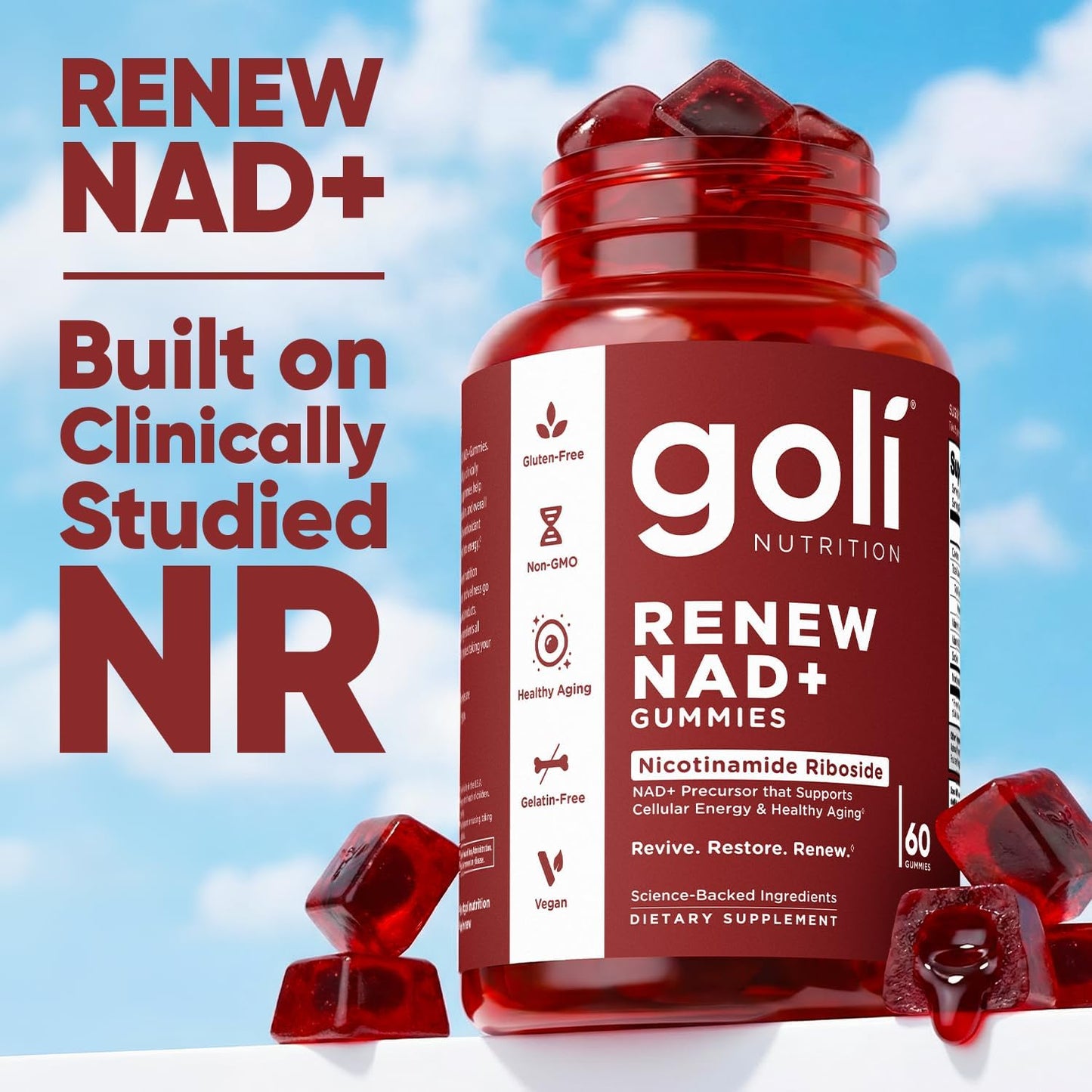 Goli Nutrition Renew NAD+ Gummies Set of 2 | Nicotinamide Riboside | Cellular Energy & Healthy Aging | 60 Gummies Each | Vegan, Gluten-Free, Non-GMO