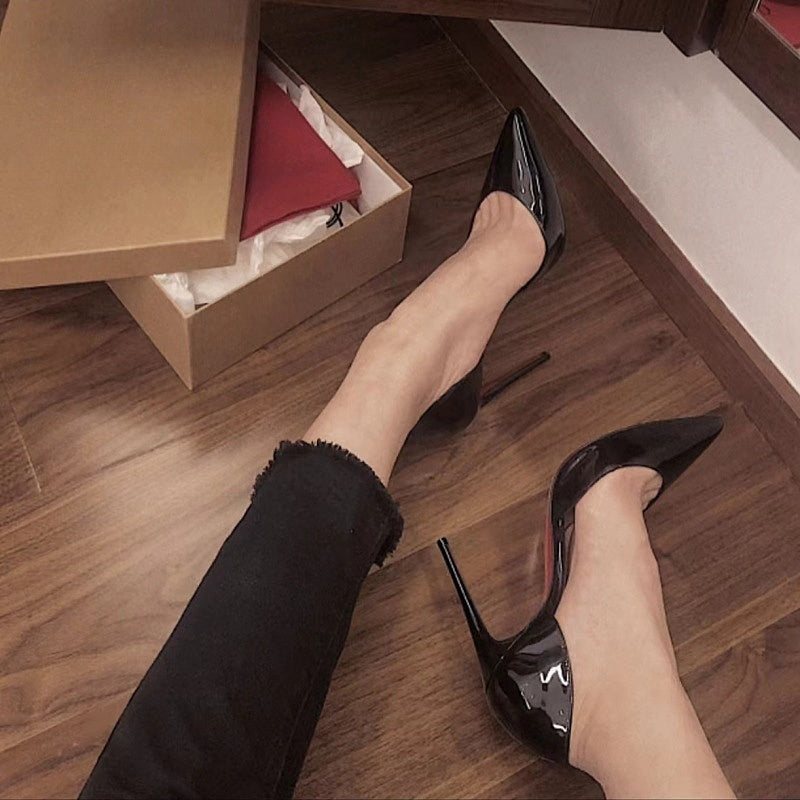 Nude Blush Patent Leather Pointed Toe D'Orsay Stiletto Pumps with Red Sole | Iconic Luxury Heels for Women