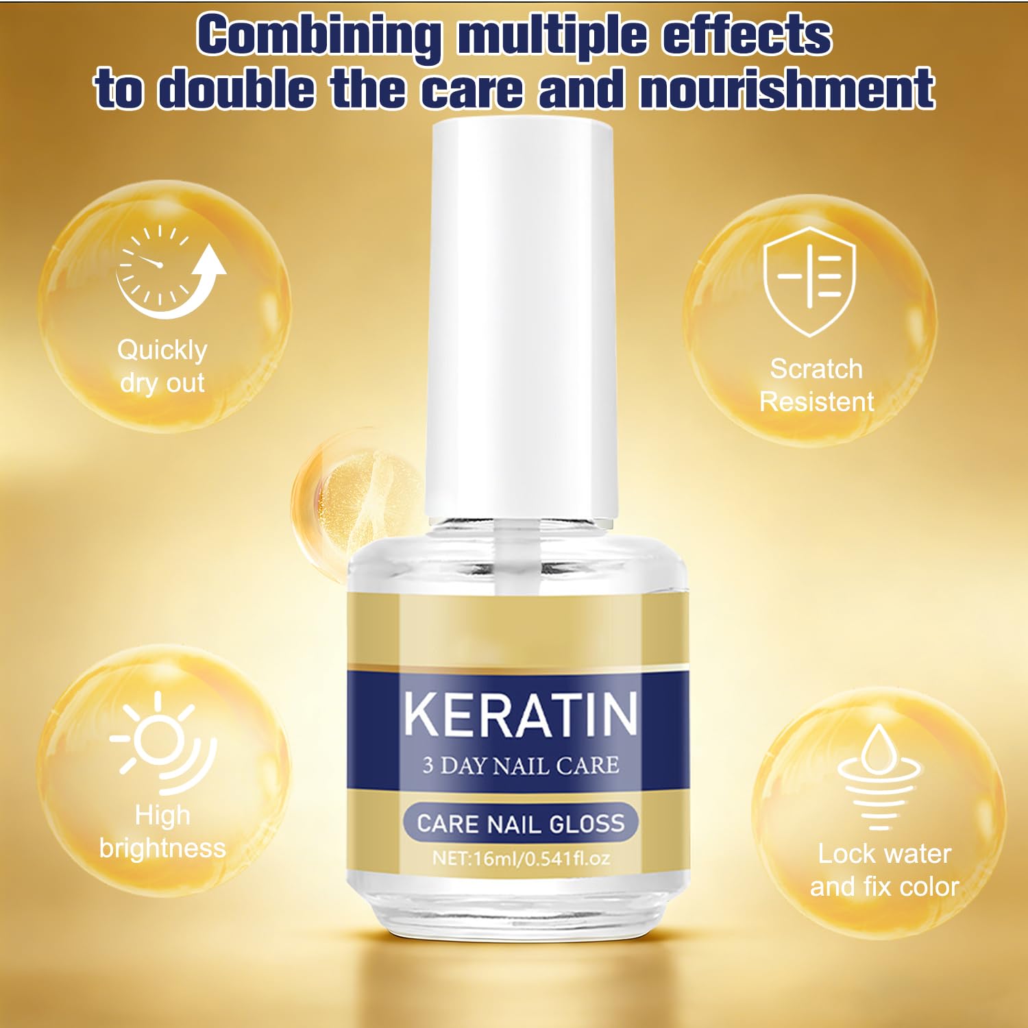 Keratin 3 Day Nail Care Gloss Set of 3 | Moisturizing Glossy Nail Treatment | Plant-Based Instant Shine Nail Strengthener 16ml x3