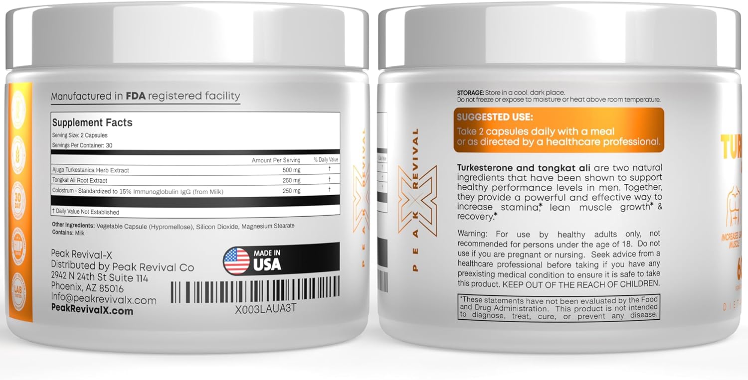 Peak Revival Turkesterone & Tongkat Ali 1000mg Set of 2 | 60 Vegan Capsules | Lean Muscle, Stamina Boost & Muscle Recovery Supplement